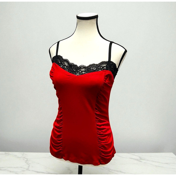 Vintage Cache Women’s Lacey Cami Tank Red Ruched Whimsigoth 90s Y2K Fairy Medium - Picture 1 of 7